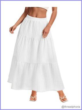 Womens Maxi Skirt Tiered Ruffle A-Line Long Flowy Summer Beach Skirt